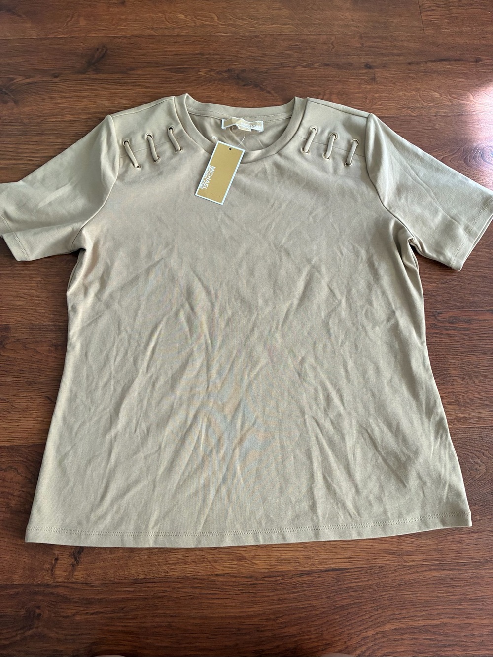 New Michael Kors White Grommet Shoulder T-Shirt Womens